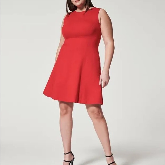 SPANX Perfect Fit & Flare Red Ponte Dress Sleeveless Pockets High Neck | XL - Picture 3 of 12